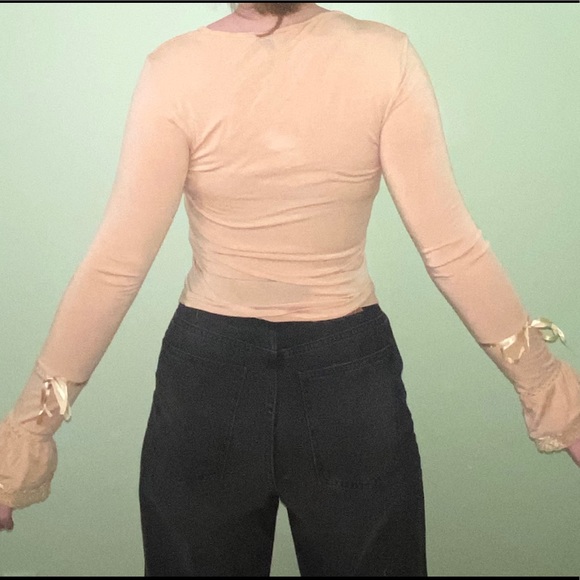 Tan Long Sleeve, Lace Detailed Top - Picture 2 of 4